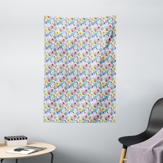Cactus Tapestry, Vintage Inspired Watercolor Pattern Latin American Foliage Peyote Design Elements, Wall Hanging for Bedroom Living Room Dorm Decor, 40W X 60L Inches, Multicolor, by Ambesonne