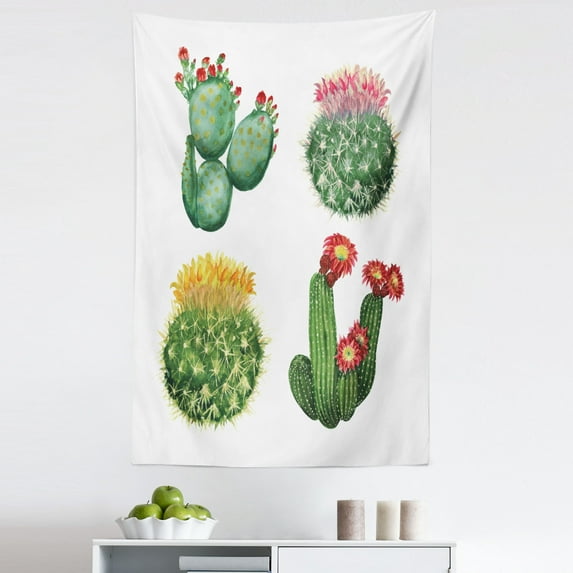 Cactus Tapestry, Watercolor Art Inspired by Tropical Nature Mexican Desert Flowers Composition, Fabric Wall Hanging Decor for Bedroom Living Room Dorm, 5 Sizes, Multicolor, by Ambesonne