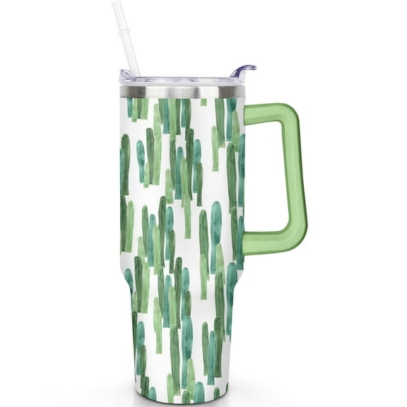 Cactus Theme 40 oz Tumbler with Handle and Straw 40oz Cactus Tumbler SpillProof Lid Double Insulated Best Cactus Lover Gifts