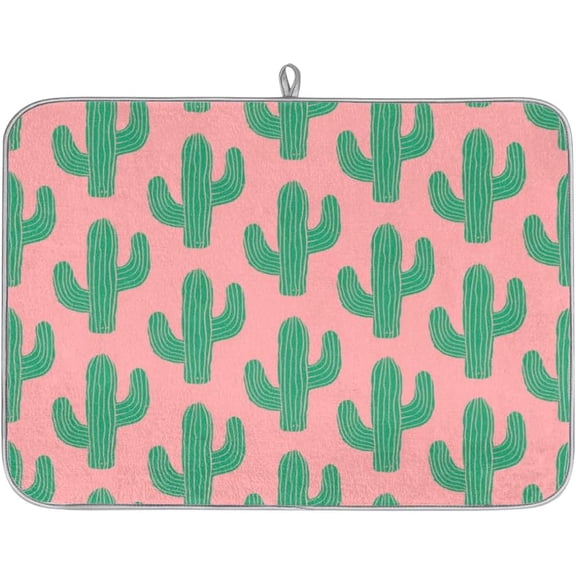 Cactus Theme Dish Drying Mat for Kitchen Counter 16x18 Inch Drainer Pad Microfiber Absorbent Dish Drainer Rack Mats Washable Dishes Pad for Coffee Bar Sink Countertops Accessories
