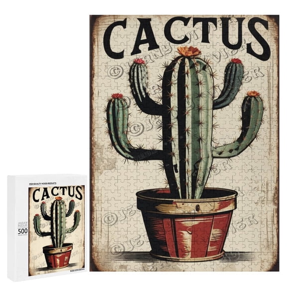 Cactus Themed Jigsaw Puzzles 500 Piece for Adults Families Challenging Fun Pieces Fit Together Challenging Puzzle Perfect for Game Nights