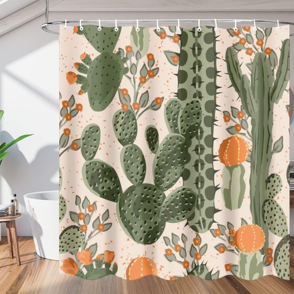 Cactus Themes Shower Curtain for Bathroom Shower Curtain Set with 12 Hooks Waterproof Fabric Bath Curtain for Bathtub Restroom Decor, 72 X 72 in
