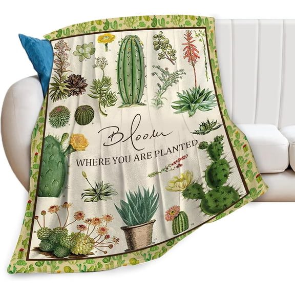 Cactus Throw Blanket Plant Cactus Decor Blankets Soft Cozy Fleece Plush Warm Flannel Bedding Blanket Cactus Decoration Cactus Lover Gifts for Women Girls Boys Kids Teens Adults Couch Travel 50"X60"