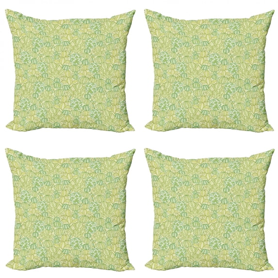 Cactus Throw Pillow Cushion Case Pack of 4, Exotic Spring Thorny Plantation in Natural Tones Botanical Pattern, Modern Accent Double-Sided Print, 4 Sizes, Pastel Green, by Ambesonne