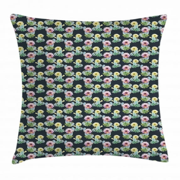 Cactus Throw Pillow Cushion Cover, Foliage Pattern with Watercolor Effect Mexican Indigenous Flowers Botany Inspired, Decorative Square Accent Pillow Case, 16 X 16 Inches, Multicolor, by Ambesonne