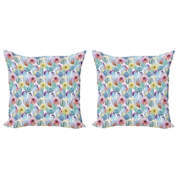 Ambesonne Cactus Throw Pillow Cover 2 Pack, Desert Sand Wild Flowers, 24", Multicolor