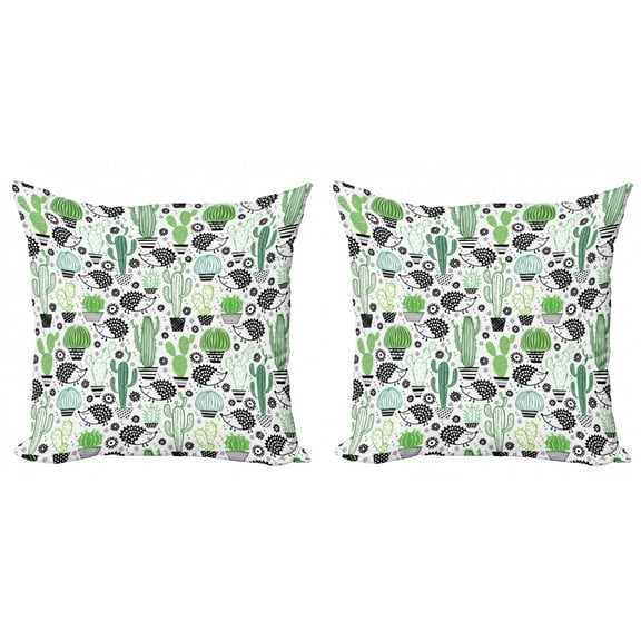 Ambesonne Cactus Throw Pillow Cover 2 Pack, Hedgehog Saguaro Cartoon, 16",