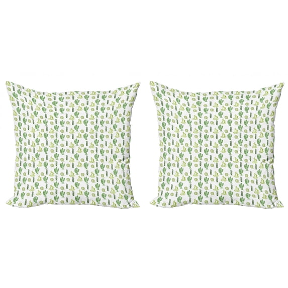 Ambesonne Cactus Throw Pillow Cover 2 Pack, Cartoon Doodle Flora, 24", Fern Green Apple