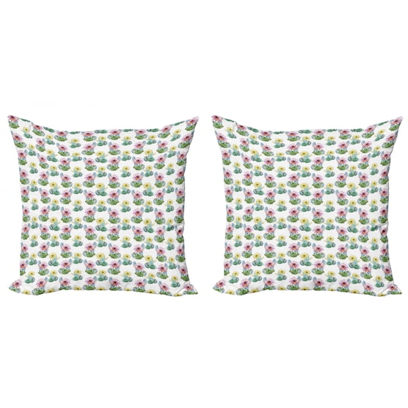 Ambesonne Cactus Throw Pillow Cover 2 Pack, Watercolor Spring Season, 16", Multicolor