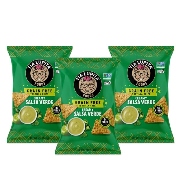 Cactus Tortilla Chips Verde (Pack of 3) Vegan, Gluten, Grain, Dairy, NonGMO, High Fiber