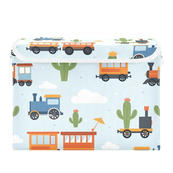Cactus Trains Clouds Cartoon Foldable Storage Bin with Lid and Handle Collapsible Storage Box 16.5 x 12.6 x 11.8 inches