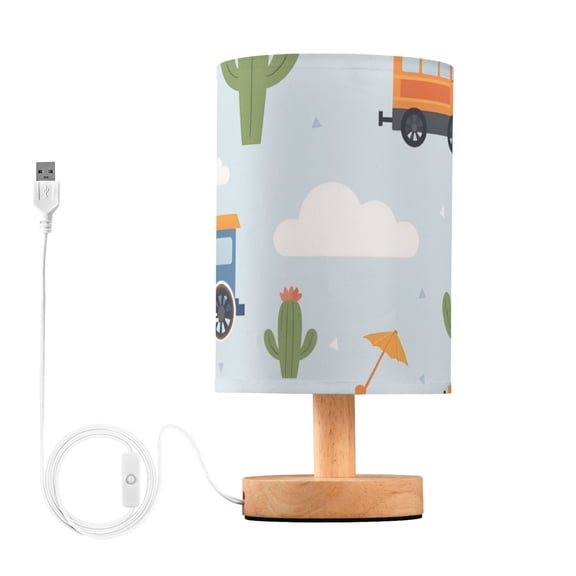Cactus Trains Clouds Cartoon Table Lamp with USB Port LED Warm Light Lamp Night Light Home Decor
