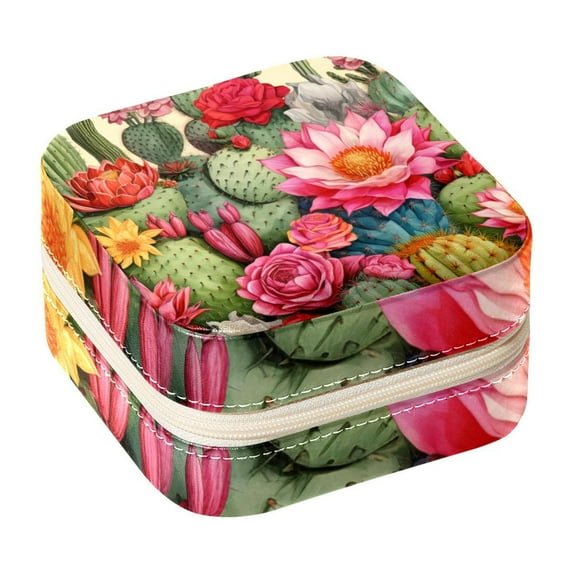 Cactus Travel Portable Jewelry Stand and Organizer Box - Square Storage Box for Rings, Earrings, Necklaces, Bracelets, and More - Suitable for Girls and Women - Jewelry Boxes for Travel