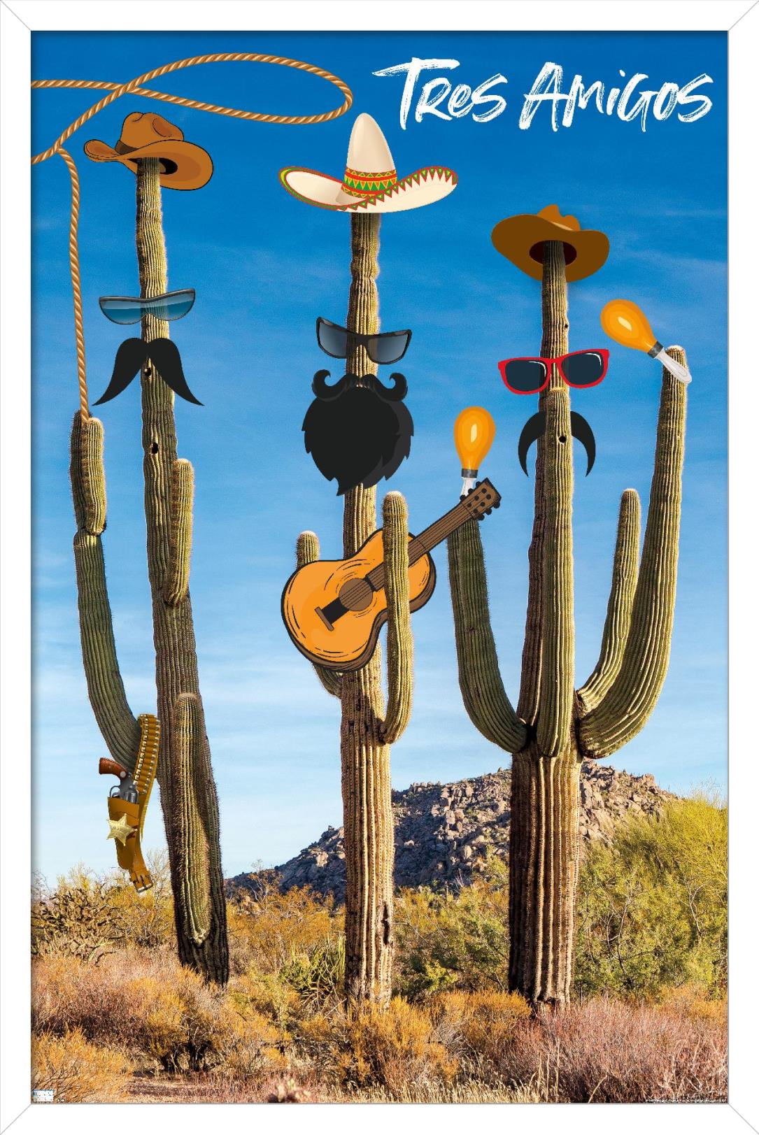 Cactus -Tres Amigos Wall Poster, 14.725" x 22.375", Framed