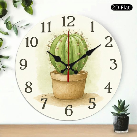 Cactus Tropical Plant Wall Clock Silent Non Ticking Wall Clocks Battery Operated Round Wall Decor for Bathroom Kitchen Bedroom 10 in