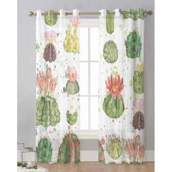 Cactus Tropical Plant Wood Plank Texture Summer Style Sheer Curtains Living Room Window Voile Tulle Curtain Drapes Home r