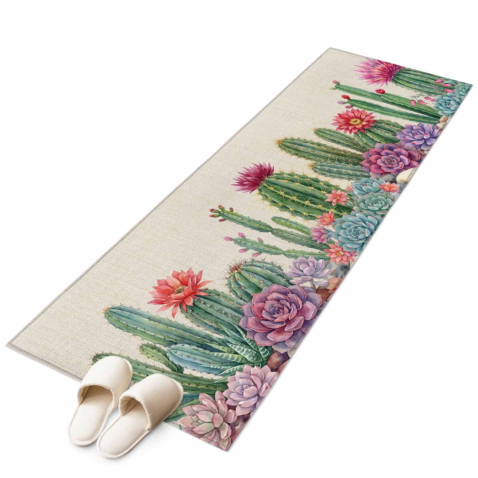 Cactus Tropical Watercolor Kitchen Runner Rug 2x6 Washable Runners for ...