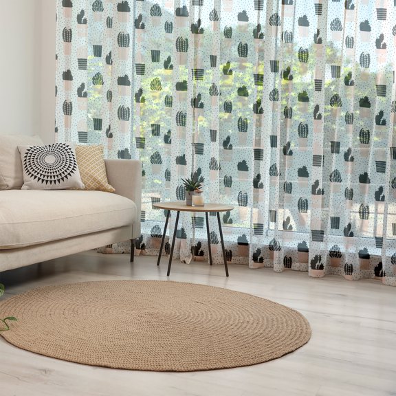 Cactus Tulle Curtains with Rod Pocket, Dotted Background with Plants and Many Design Elements Chevrons Lines, Sheer Drape for Wedding Party 2 Panels, 7 Sizes, Pale Coral Black White, by Ambesonne