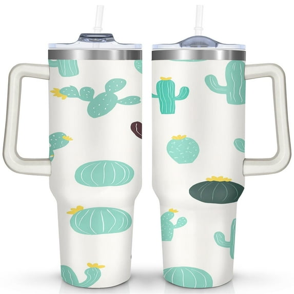 Cactus Tumbler with Handle and Straws 40 OZ Vacuum Insulated Travel Cup Birthday Present for Men Dad Son Husband Gifts for Him/Her Coffee Mugs