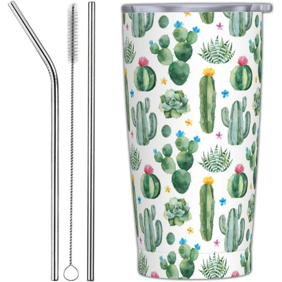 Cactus Tumbler with Lid and Straw, 20 Oz Stainless Cup Steel Insulated Water Bottle Travel Coffee Mug