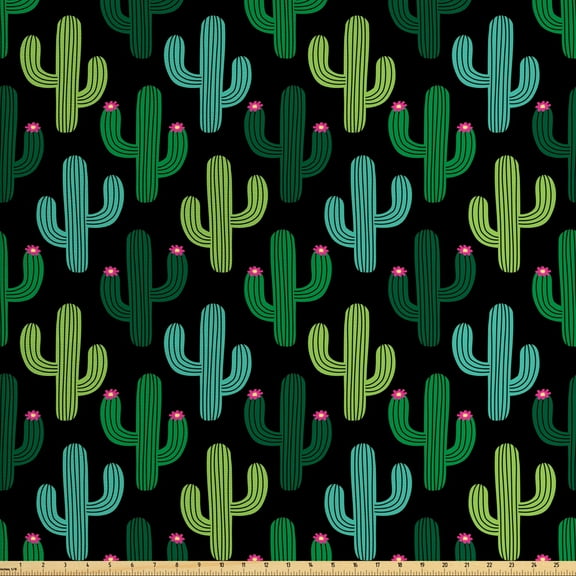 Ambesonne Cactus Fabric by the Yard Upholstery, Cacti Plants Warm Climate, 10 Yards, Charcoal Grey Multicolor