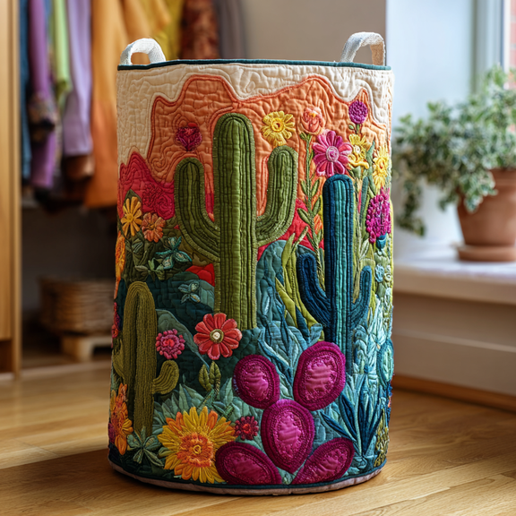 Cactus Valley Quilted Laundry Basket, Clothes Hamper Storage Bag, Housewarming Gift Ideas, Gift For Mom