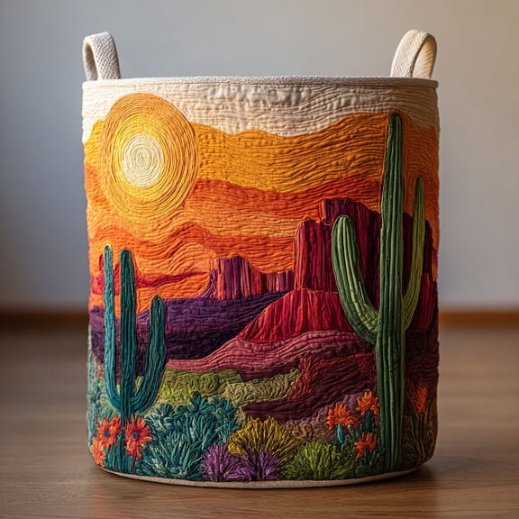 Cactus Valley Quilted Laundry Basket, Western Desert Hamper, Cactus Laundry Basket