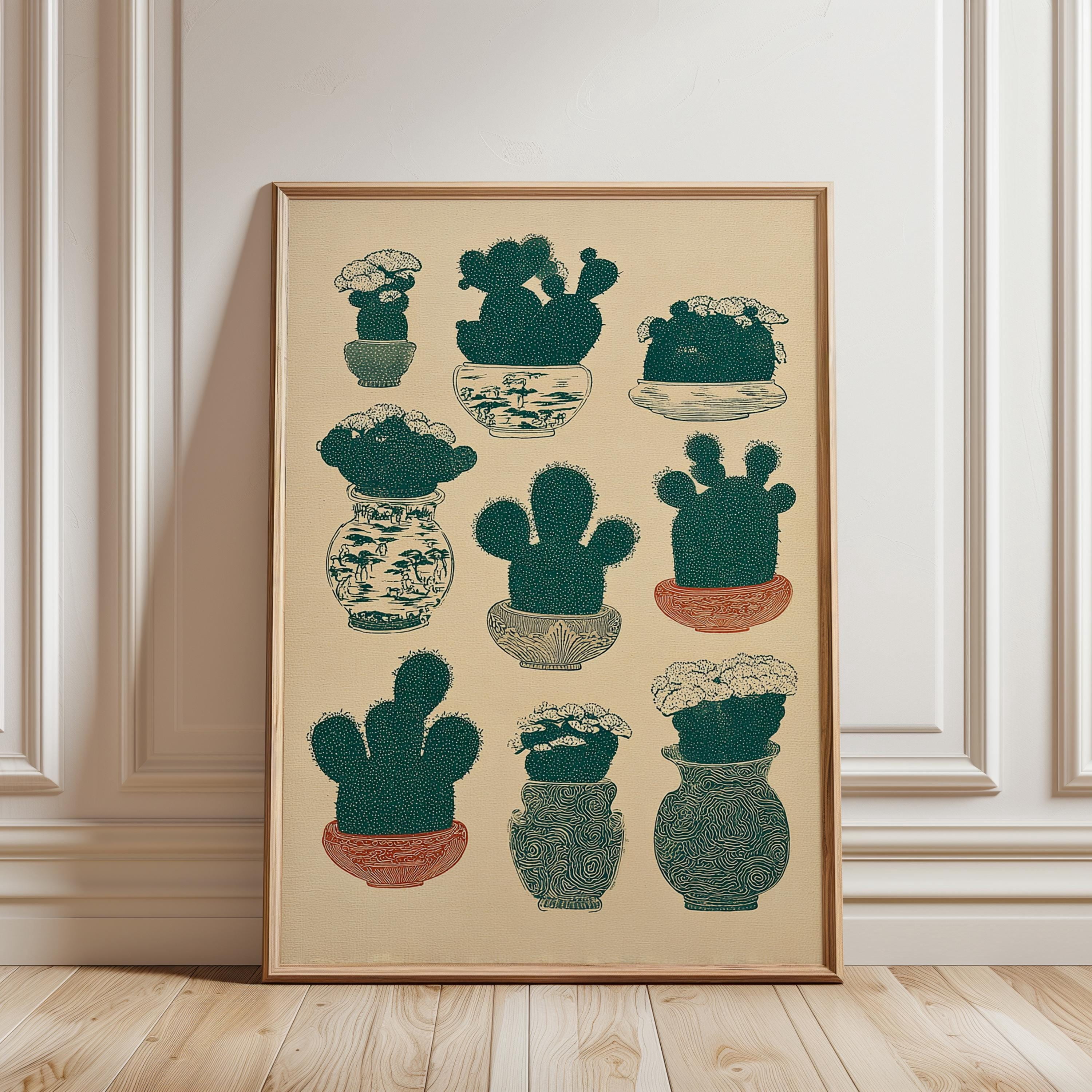 Cactus Vase Collection Poster, Japanese Line Art Print , Poster Print ...