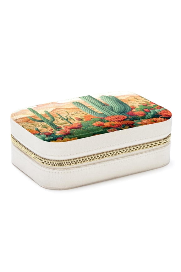 Cactus Velvet Portable Jewelry Organizer Box with Removable Compartment - Gift and Jewelry Display