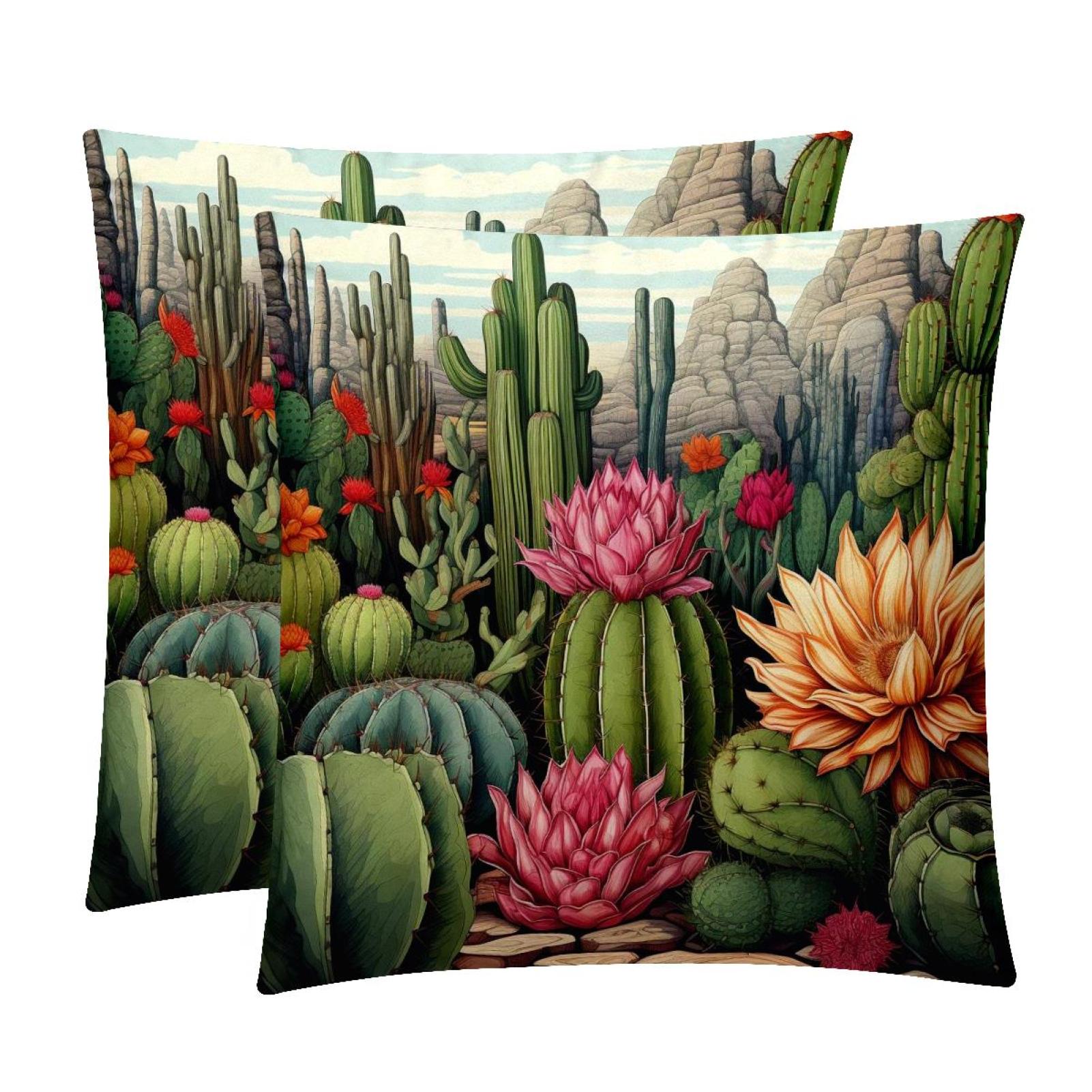 Cactus Velvet Throw Pillow Covers Set of 2 Unique Patterns, 16x16