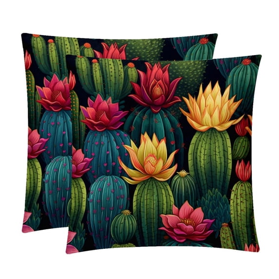 Cactus Velvet Throw Pillow Covers with Unique Patterns - Set of 2 Throw Pillow Inserts Included for Home Decor, 16x16, 18x18, 20x20 Inches