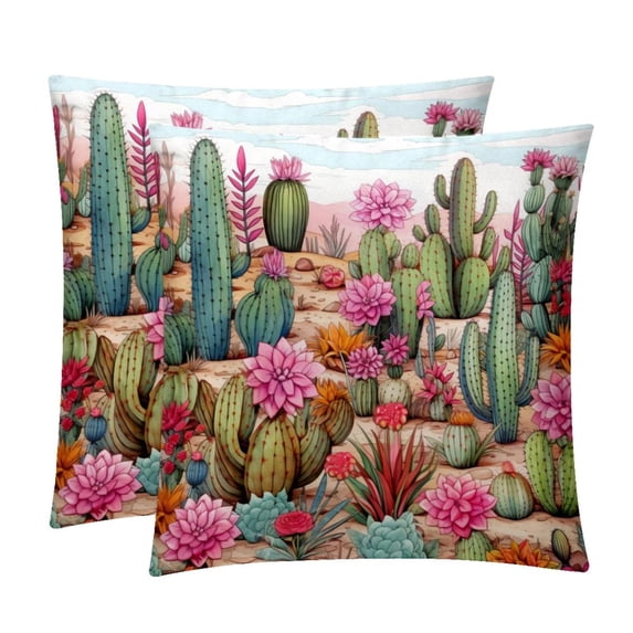 Cactus Velvet Throw Pillows Set of 2 - Decorative Pillows with Unique Patterns for Sofa Couch Bed - Pillow Covers - Available in 16x16, 18x18, 20x20 Inches
