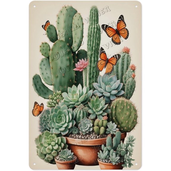 Cactus Vintage Aluminum Sign, 12x16 Inches, Rustic Home Decor for Nature and Desert Lovers, Perfect for Living Rooms and Gardens