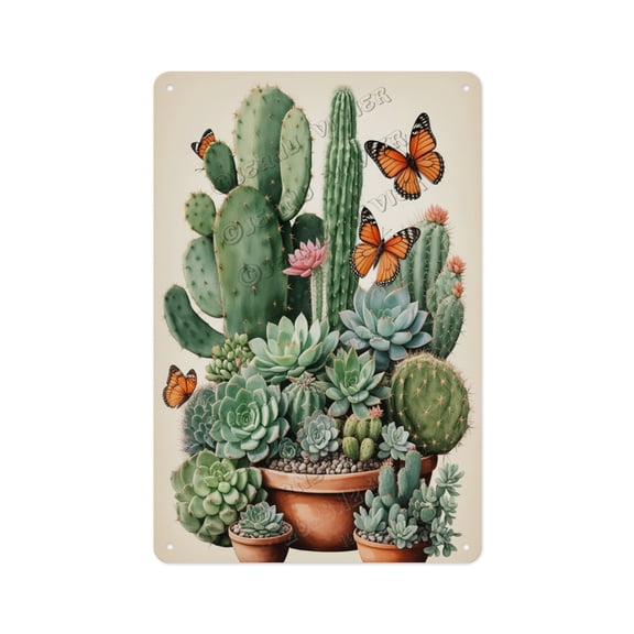 Cactus Vintage Aluminum Sign, 12x16 Inches, Rustic Home Decor for Nature and Desert Lovers, Perfect for Living Rooms and Gardens