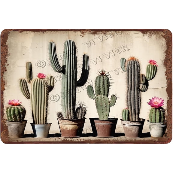 Cactus Vintage Aluminum Sign Cacti Retro Metal Sign Cactus Wall Art Rustic Farmhouse Southwestern Botanical Art Cactus Decor for Bedroom Cactus Themed Gifts for Women Men 12"x8"