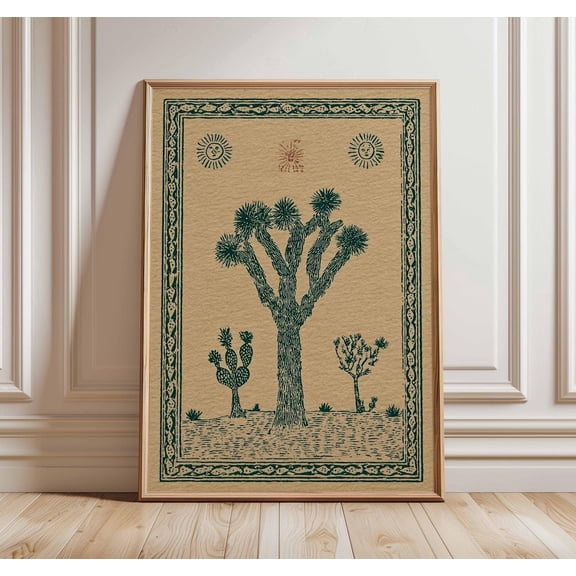 Cactus Vintage Botanical Southwestern Desert Nature Illustration Rustic Boho Art, Unframed Canvas 16x20in