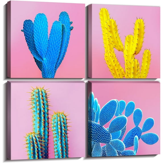 Cactus Wall Art Colorful Succulent Wall Decor Desert Plant Canvas Pictures Pop Mexican Decor Bathroom Kitchen Artwork Boho Poster Bright Pink Painting for Living Room Bedroom Home Decoration 12x12 4