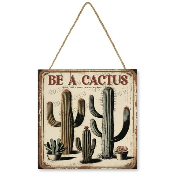 Cactus Wall Art Southwest Desert Decor Rustic Farmhouse Wooden Sign Vintage Pictures for Bedroom Bathroom Kitchen Wall Decorations Bar Interior Decor 12"x12" Wooden Hanging Signs