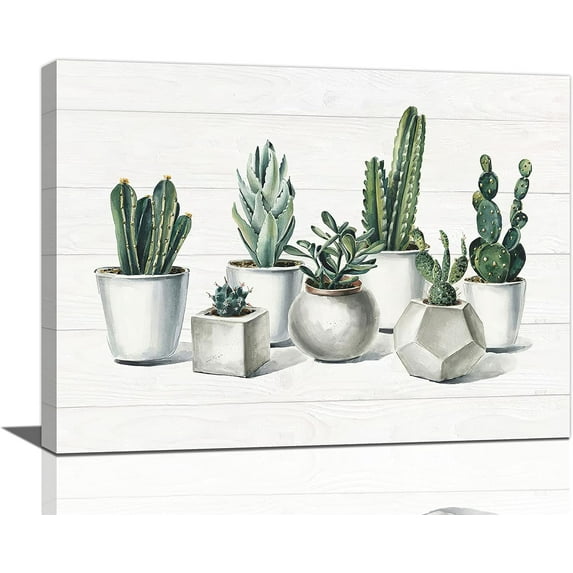 Cactus Wall Art Succulent Bathroom Wall Decor Minimalist Botanical Plants Bathroom Pictures For Wall Canvas Prints Framed Modern Painting Artwork For Kitchen Bedroom Living Room Office 16"x12"
