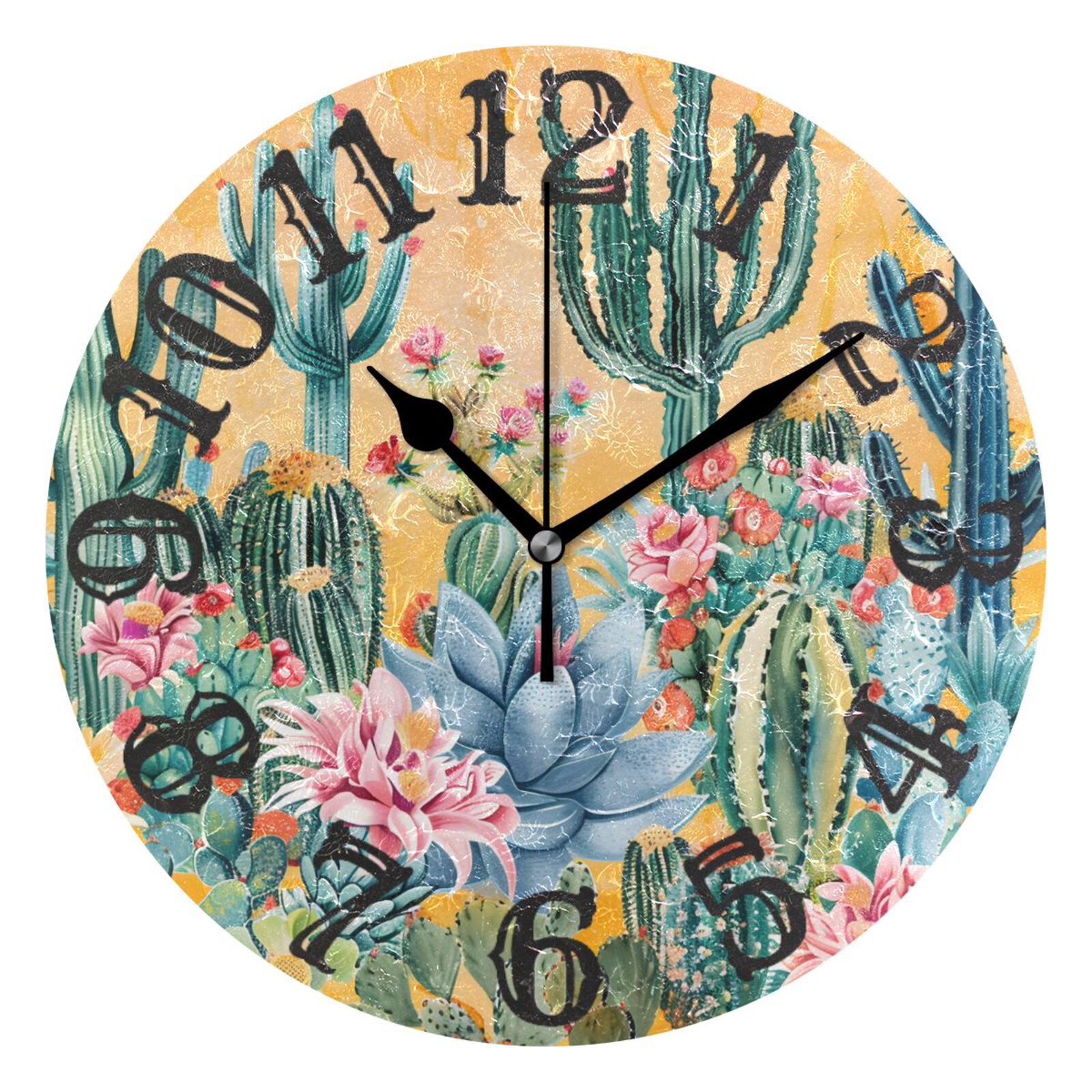 Cactus Wall Clock 10 inch Non-Ticking Easy to Read Decorative Clocks ...