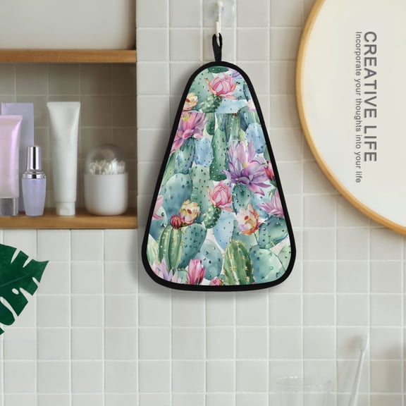 Cactus Watercolor Print Hanging Towel Kitchen Hand Towel Bathroom Absorbent Towel Machine Washable Quick Dry Dishcloths