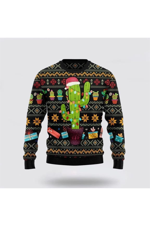 Cactus Wearing Santa Claus Hat Ugly Sweater – Christmas Gifts For Frends
