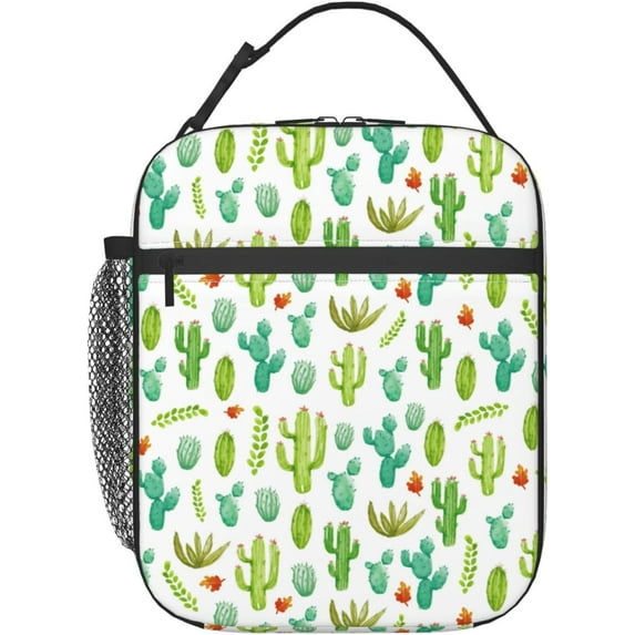 Cactus White Insulated Lunch Bag, Reusable Lunch Box Tote Bag For Office Work Picnic Travel Women/Men