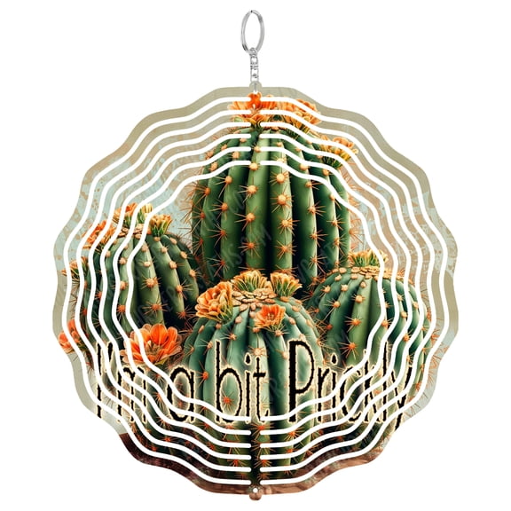 Cactus Wind Spinner Metal Outdoor Decor Desert Green Orange