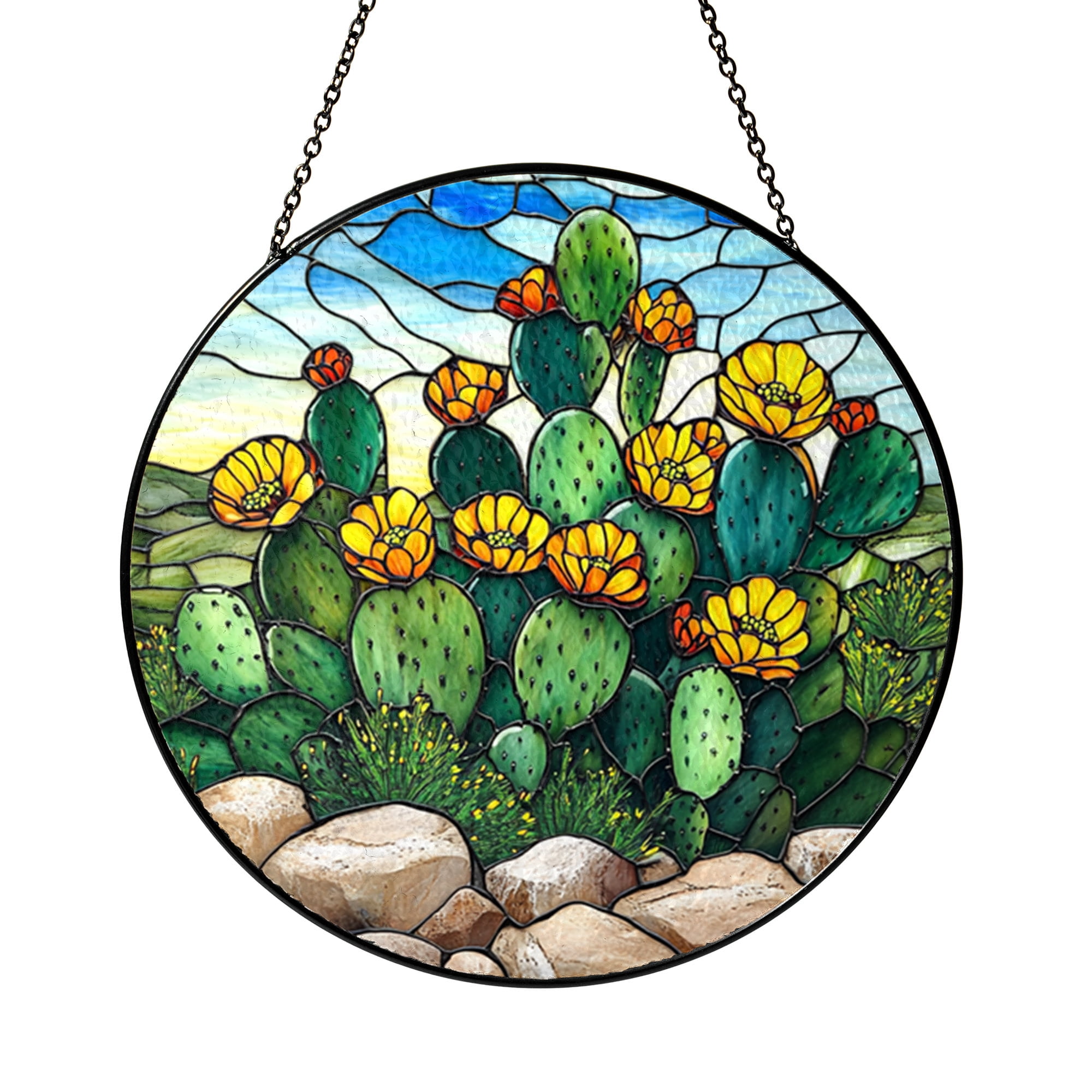 Cactus Window Suncatcher, Stained Glass Hanging, Garden Decor, Plant ...