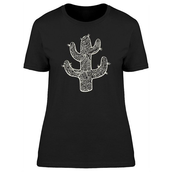 Cactus With Textured Pattern B&W T-Shirt Women -Image by Shutterstock, Female XX-Large