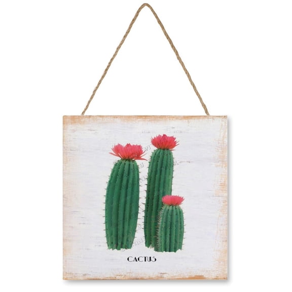 Cactus Wooden Hanging Sign Cacti Decor Green Plant Wall Decor Rustic Farmhouse Decor Home Office Decoration Printed Wood Wall Art Sign Indoor Decor 12"x12"