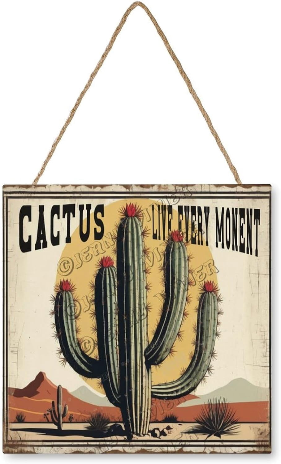 Rustic Cactus Sign Cactus Wooden Hanging Signs for Home Decor 12