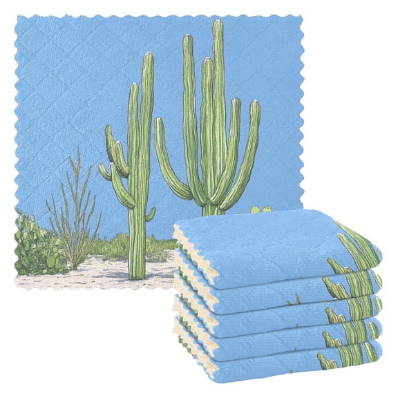 Cactus and Blue Sky Kitchen Cloth Dish Towels for Drying Washing Absorbent Dish Rags 6 Pack