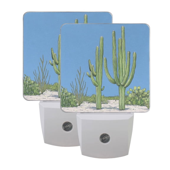Cactus and Blue Sky LED Night Light with Smart Sensor Plug Into Wall Dusk to Dawn 2 packs